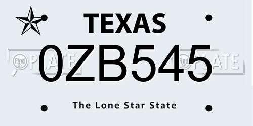 0ZB545 Texas License Plate