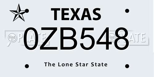 0ZB548 Texas License Plate