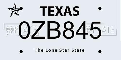 0ZB845 Texas License Plate