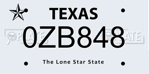 0ZB848 Texas License Plate