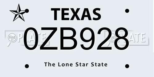 0ZB928 Texas License Plate