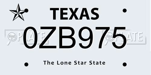 0ZB975 Texas License Plate