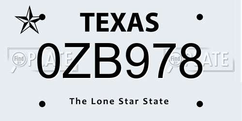 0ZB978 Texas License Plate
