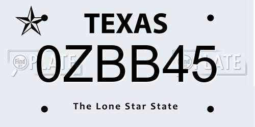 0ZBB45 Texas License Plate