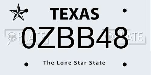 0ZBB48 Texas License Plate
