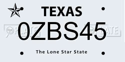 0ZBS45 Texas License Plate