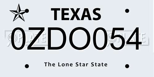 0ZDO054 Texas License Plate