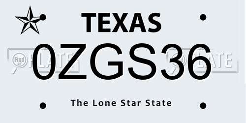 0ZGS36 Texas License Plate