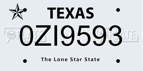 0ZI9593 Texas License Plate