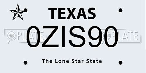 0ZIS90 Texas License Plate