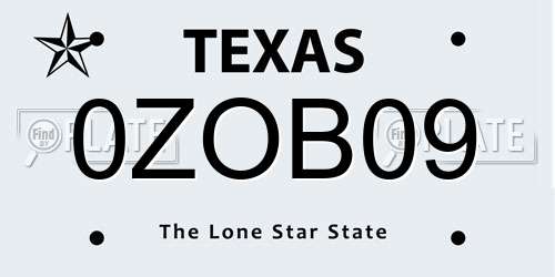 0ZOB09 Texas License Plate