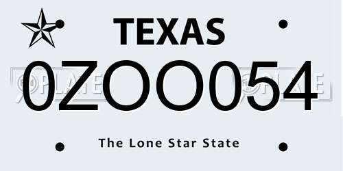 0ZOO054 Texas License Plate