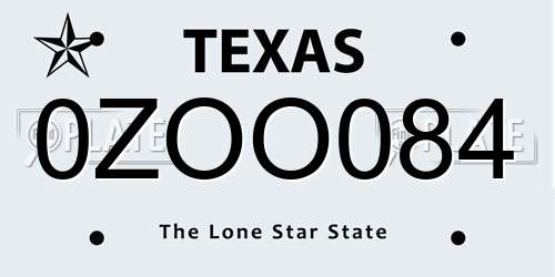 0ZOO084 Texas License Plate