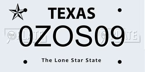 0ZOS09 Texas License Plate