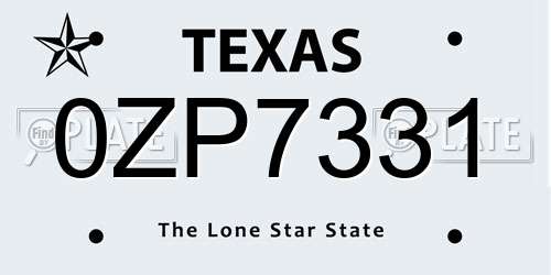 0ZP7331 Texas License Plate