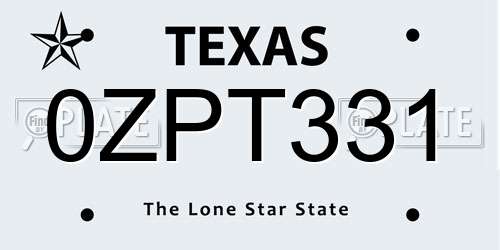 0ZPT331 Texas License Plate