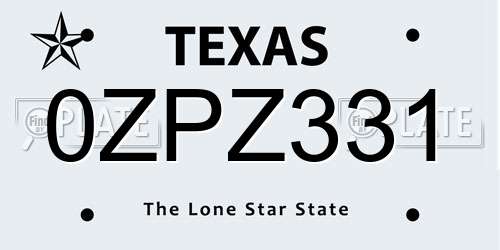 0ZPZ331 Texas License Plate