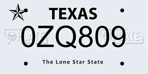 0ZQ809 Texas License Plate