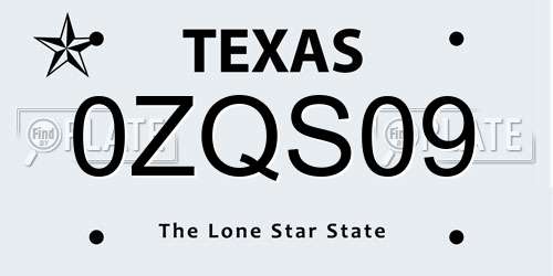 0ZQS09 Texas License Plate