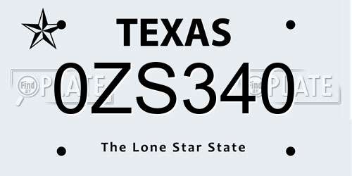 0ZS340 Texas License Plate
