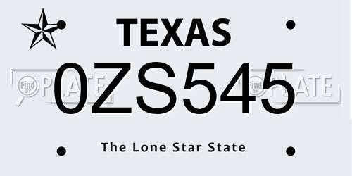0ZS545 Texas License Plate