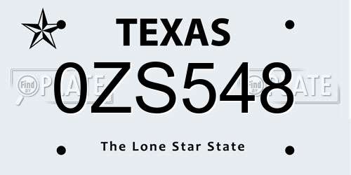 0ZS548 Texas License Plate