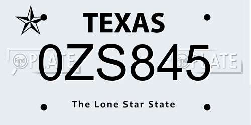 0ZS845 Texas License Plate