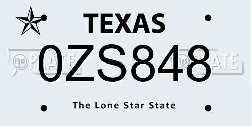 0ZS848 Texas License Plate