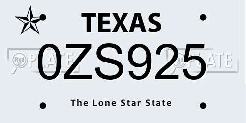 0ZS925 Texas License Plate