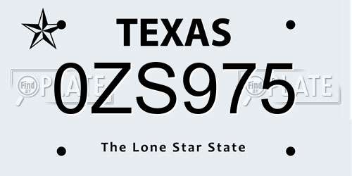 0ZS975 Texas License Plate