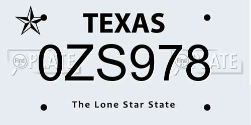 0ZS978 Texas License Plate
