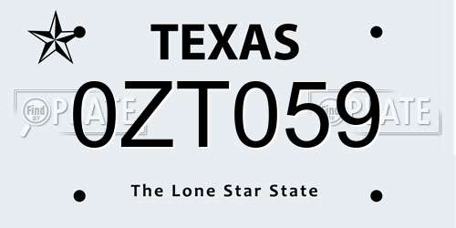 0ZT059 Texas License Plate