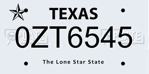 0ZT6545 Texas License Plate
