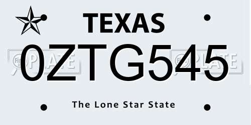 0ZTG545 Texas License Plate