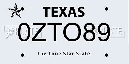 0ZTO89 Texas License Plate