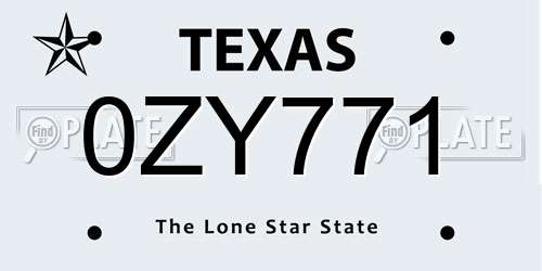 0ZY771 Texas License Plate