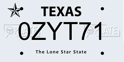 0ZYT71 Texas License Plate