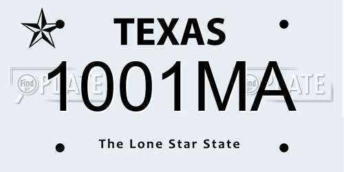 1001MA Texas License Plate