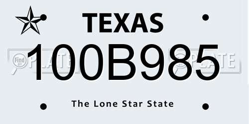 100B985 Texas License Plate