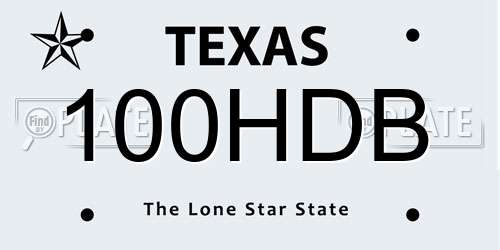 100HDB Texas License Plate