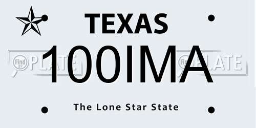 100IMA Texas License Plate