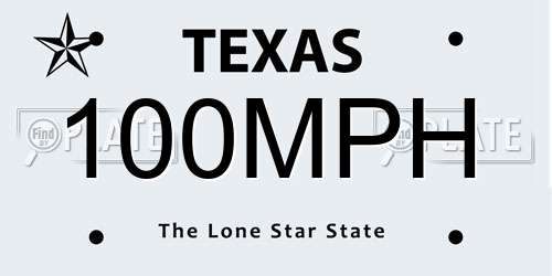 100MPH Texas License Plate