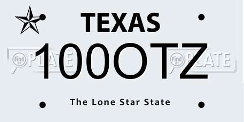 100OTZ Texas License Plate