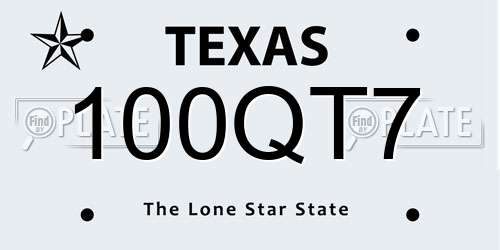 100QT7 Texas License Plate