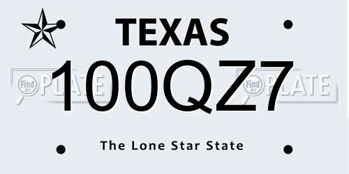 100QZ7 Texas License Plate