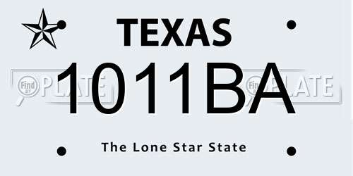 1011BA Texas License Plate