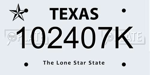 102407K Texas License Plate