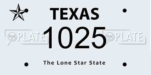 1025 Texas License Plate