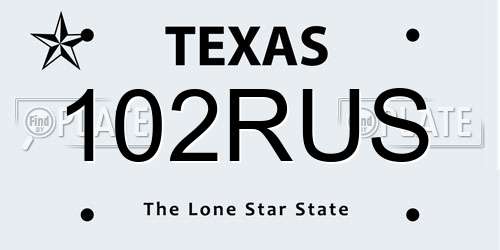 102RUS Texas License Plate