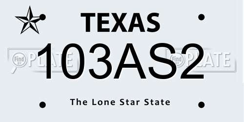 103AS2 Texas License Plate